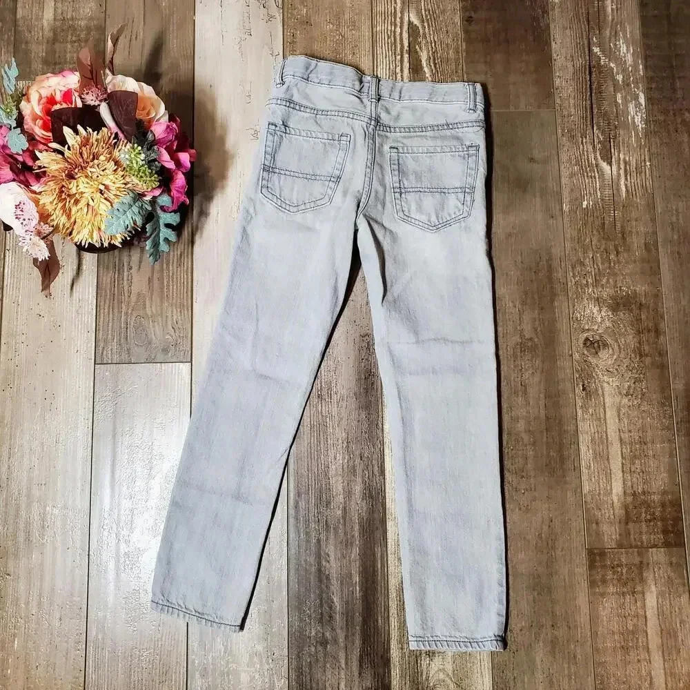 The Children's Place Size 7 Grey Wash Boy's Adjustable Waist Cotton Skinny Jeans